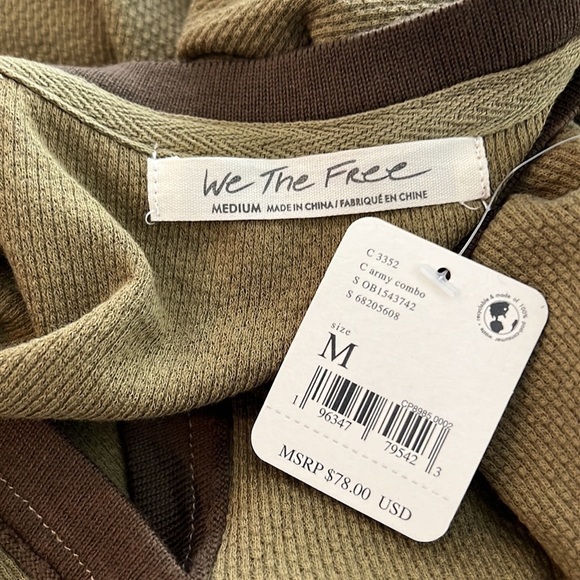 NWT Free People - We The Free - Mikah Layering Cuff Shirt Army Combo Med. - Picture 3 of 6